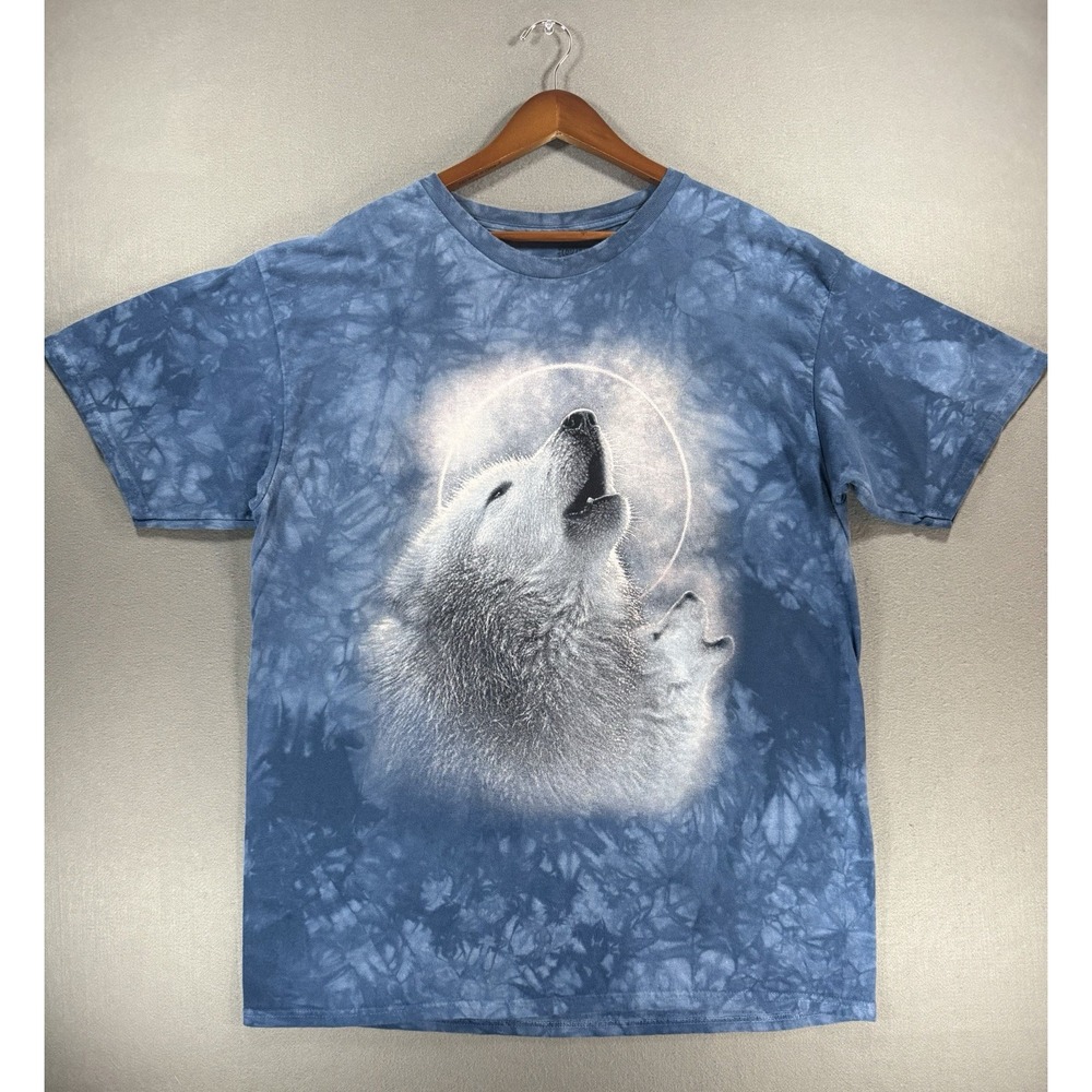 The Mountain "Wolf Eclipse" Blue Tie Dye T-Shirt Size XL